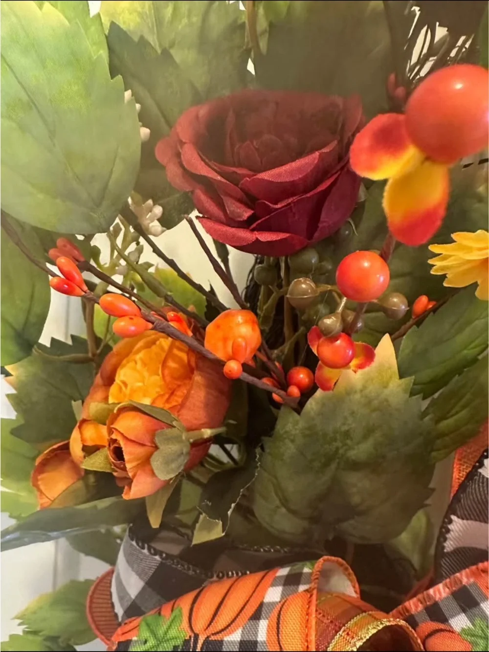 Autumn Harvest Door Wreath with Orange and Red Accents